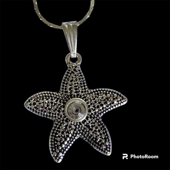 Starfish Necklace Crystal Silver Tone Nautical Island Sea Life 18" Plated - Picture 4 of 11